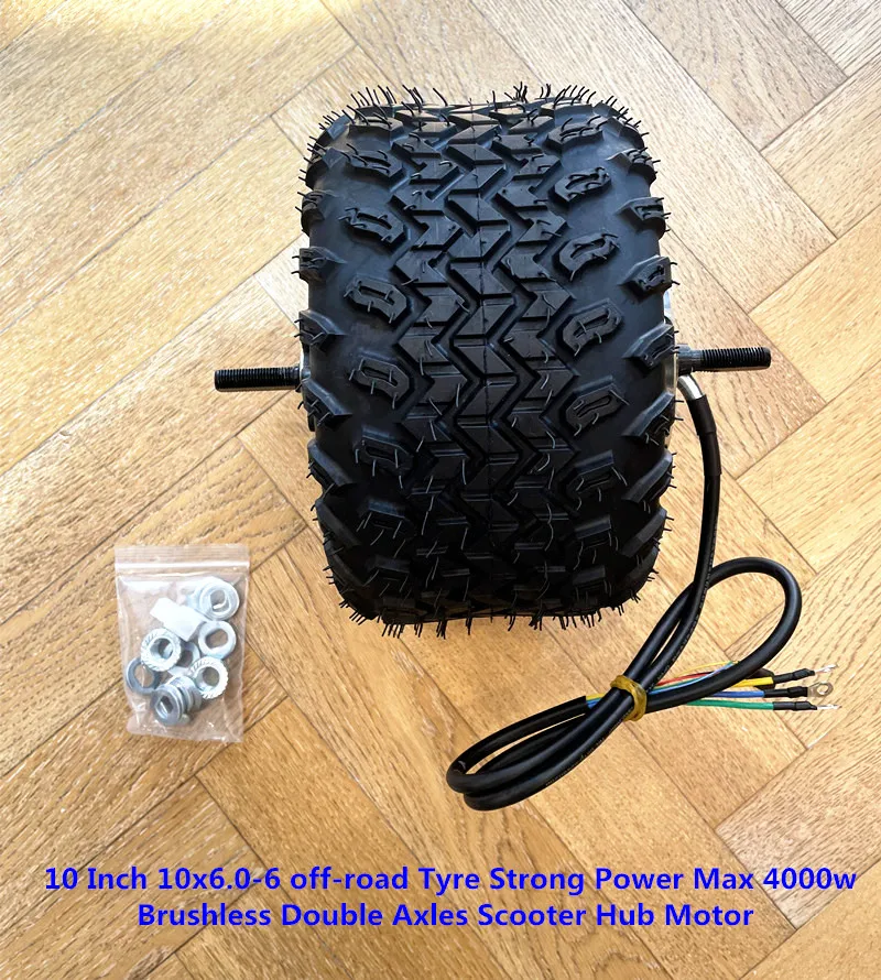 

10 Inch 10x6.0-6 Wide off-road Tyre Strong Power Max 4000w Brushless Double Axles Scooter Hub Motor Wheel phub-188rkr