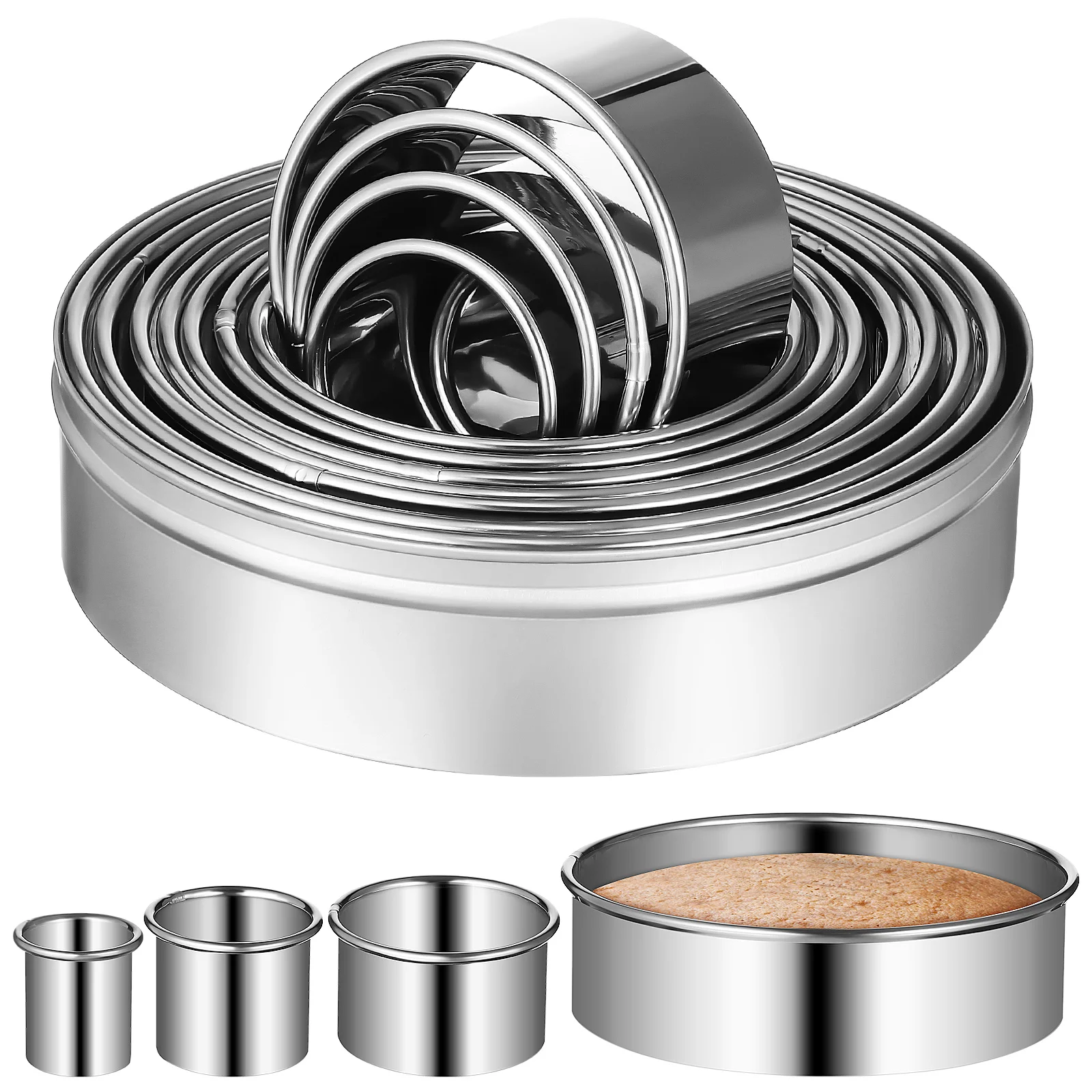 

12Pcs Stainless Steel Baking Rings Deformation Resistant Cake Molds for Mousse Tart Cookie Pastry Baking Tools