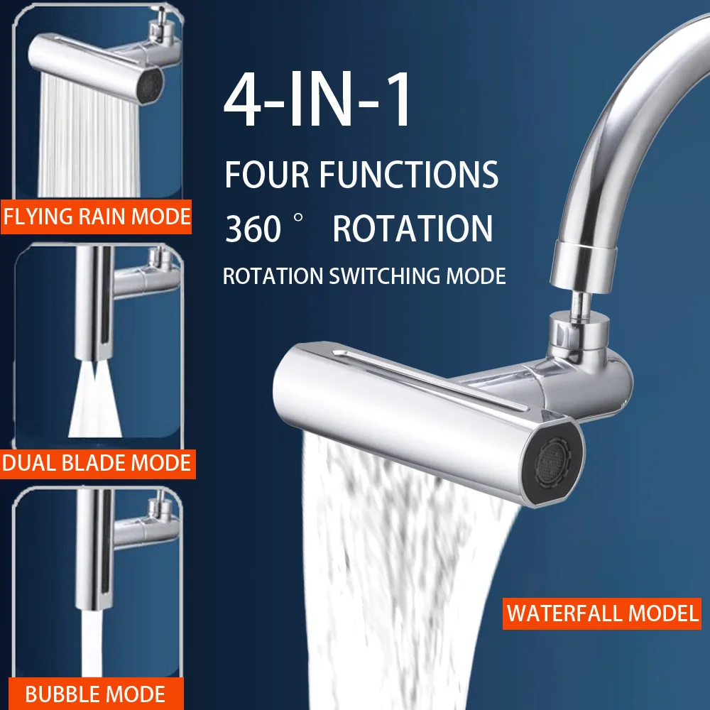 New 360°Rotating Faucet 4Modes Waterfall Faucet Faucets Extender Kitchen Sink Faucet Washbasin Faucet Bubbler Anti Splash Filter