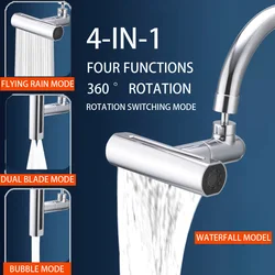 360 ° Rotating Waterfall Faucet, Faucet Extender, Pia da cozinha, Lavatório Bubbler, Anti Splash Filter, 4 Modos, Novo