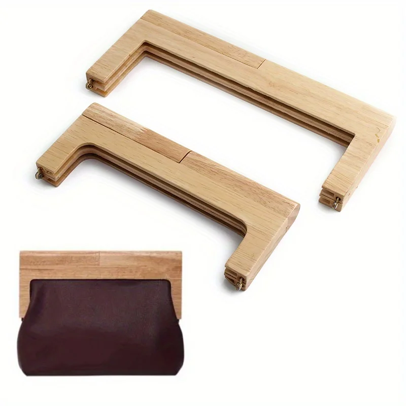 1 pz 21.7cm/27.5cm moda semplice portafoglio in legno massello telaio borsa retrò borsa lavorata a maglia accessori manico in legno fai da te