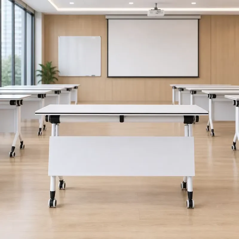 Foldable Training Table for School Students Commercial Meeting Desk with Under Table Storage Rack Space Saving Design