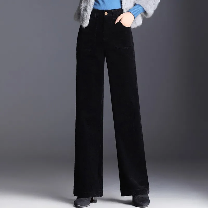 Autumn and Winter New Large Size Corduroy Wide Leg Pants Women Trousers Straight Brown Pants Woman Lady High Waist Purple