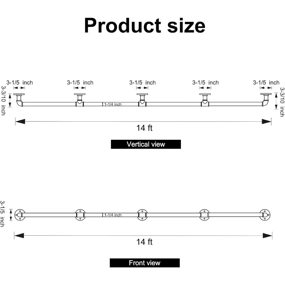 درابزين درج المزرعة على الطراز الصناعي بطول 14 قدمًا، درابزين أنبوبي بقطر 1-1/4 بوصة لدعم الدرج والجدار #5
