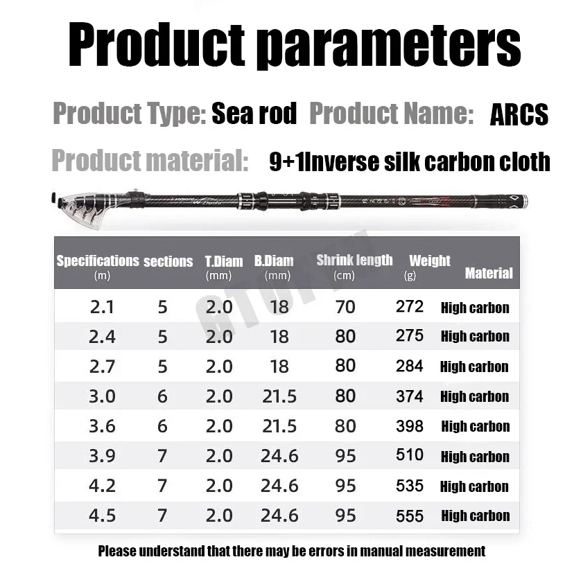 2.1-4.5M Telescopic Fishing Rod Carbon Spinning Fishing Pole Boat Saltwater Freshwater Beach Rock Surfcasting Baitcasting Rod - Image 4