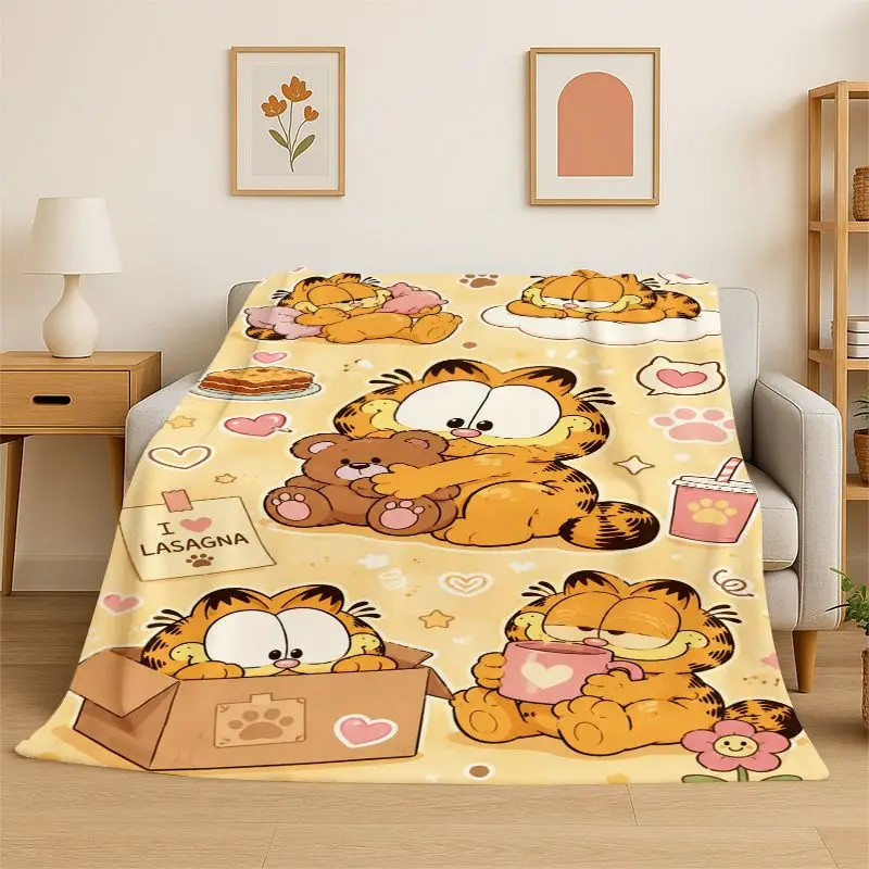 Funny G-Garfield Cartoon Cat Flannel Blanket,Ultra Soft Warm Plush Throw for Home Bedroom Bed Sofa Cover Office Camping Picnic