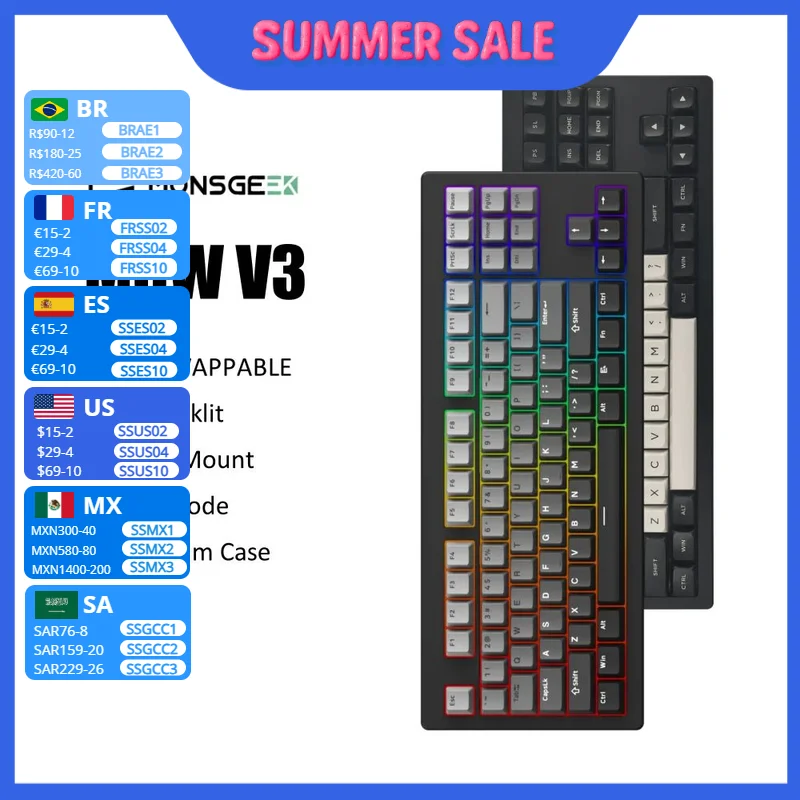 

Akko MonsGeek M3W V3 Mechanical Keyboard 87-key TKL Hot Swap RGB 2.4G/USB/BT 5.0 Tri-mode Wireless Gaming Keyboard Gasket Mount