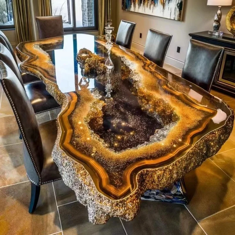 Preisgünstiger Massiver Walnuss-Esstisch mit Epoxidharz für Küche, Restaurant und Wohnzimmer