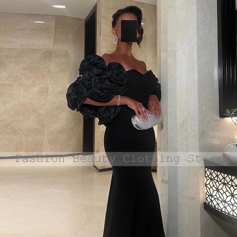 Sexy Women\'s Evening Gowns Black 3D Flowers Jacket 2024 Special Occasion Gowns Mermaid Sweetheart Wedding Party Gowns for Women