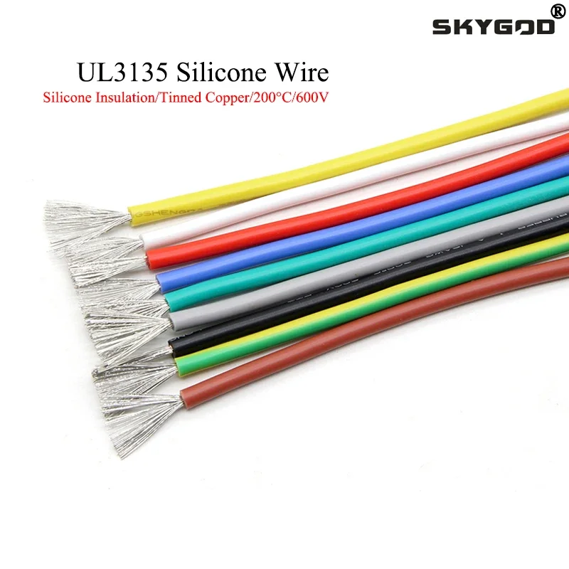 

2/5/10M UL3135 Wire Silicone Insulation Tinned Copper 30 28 26 24 22 20 18 16 14 12 10AWG High Temperature Resistant Cable