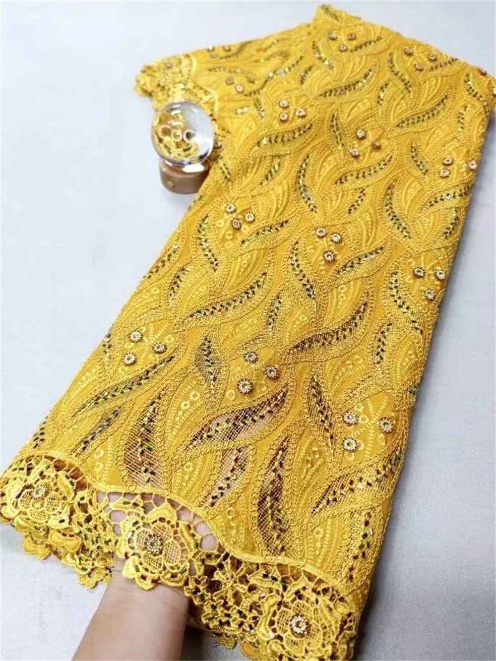 

African Nigerian High Quality Tulle Lace Fabric Embroidery Sequins French Guipure Fabric for Party/Wedding Dresses 5 Yards 2025