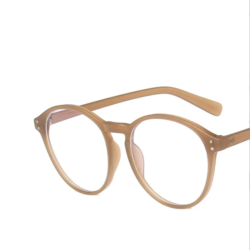 Montura de gafas sin montura redonda de Color té de la leche, nuevo estilo, lente plana de cara grande Natural, montura de gafas de moda para Unisex