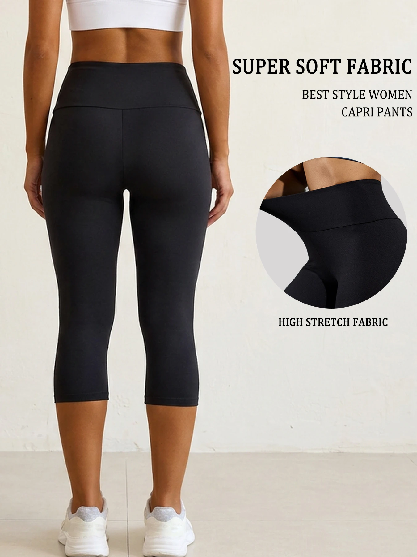 3 Pack Women High Waisted Capri Pants Super Soft No See Through Tummy Control Yoga Running Workout Home Casual