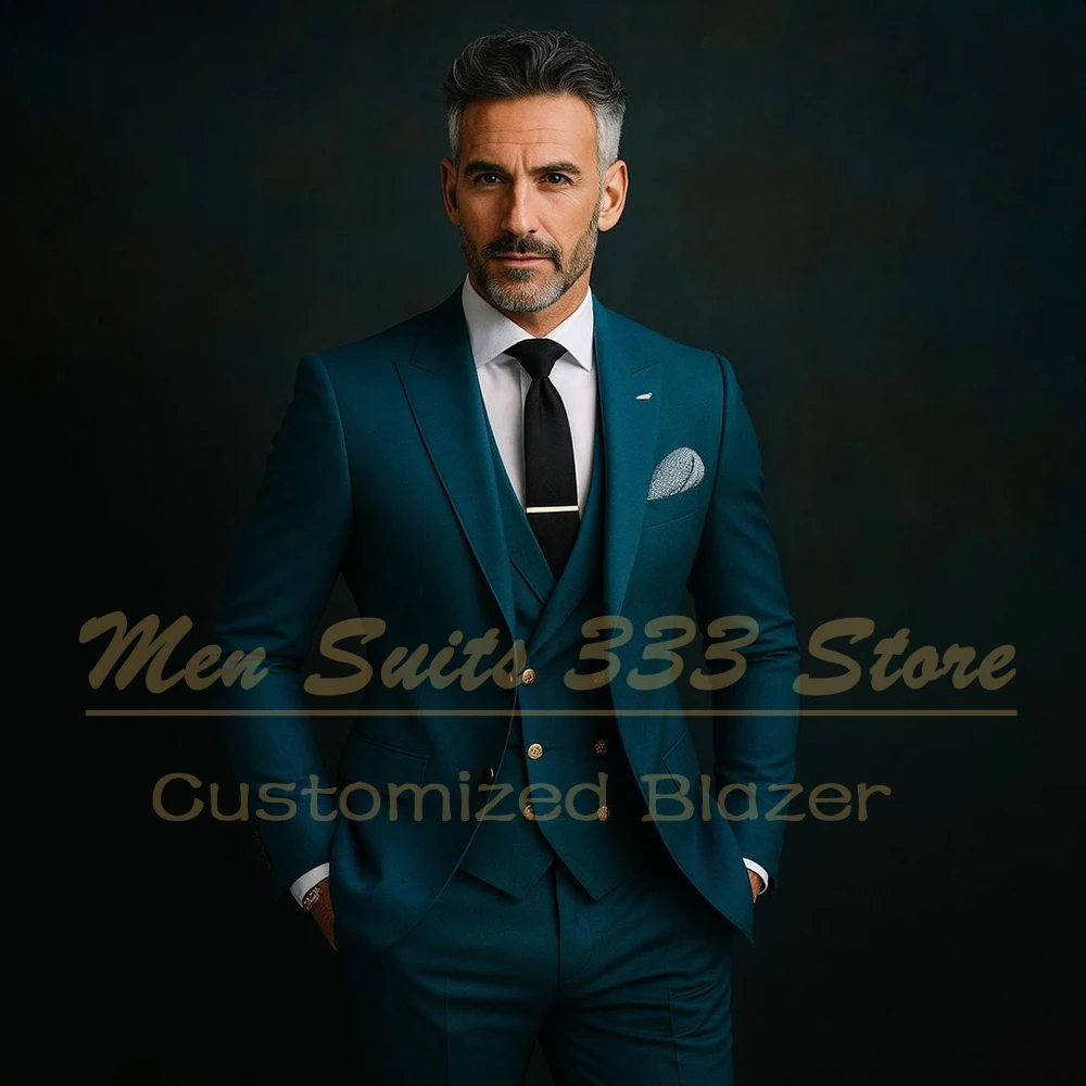 

High Quality Men's Suits Single Breasted Peak Lapel Slim Fit 3 Piece Jacket Pants Vest Slim Fit Wedding Male Clothing Costume