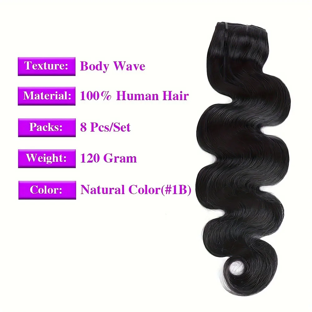 وصلات شعر بمشبك مموج للجسم، شعر بشري برازيلي 100% غير معالج، شعر بشري ريمي عذراء، لون طبيعي للنساء #4