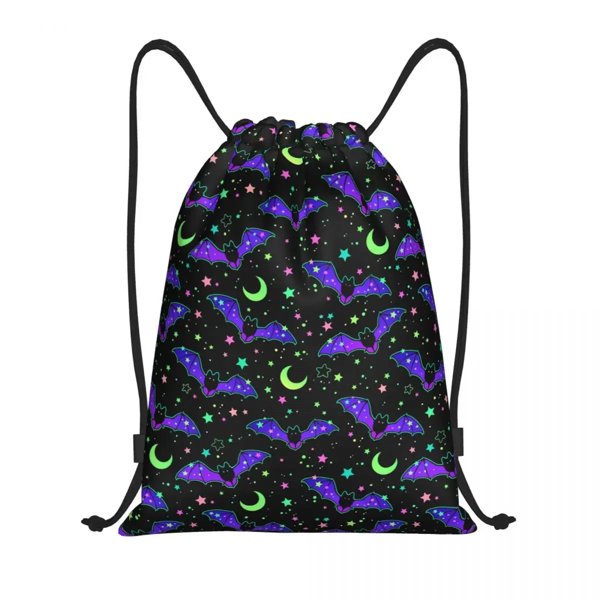 

Custom Black Stars Night Party Bats Novelty Halloween Glow Moon Neon Drawstring Bags Training Yoga Backpacks Sports Gym Sackpack