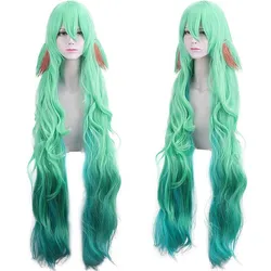 110cm Long Green Blue Cosplay Wig LOL Cosplay Star Guardian Soraka Heat Resistant Synthetic Hair Wig + Clips Ears