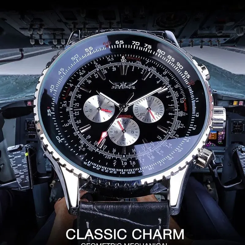 Pilot Automatic Watch for Men Military Multifunction Sub-Dials Mechanical Watches Top Brand Luxury Leather Strap Clock