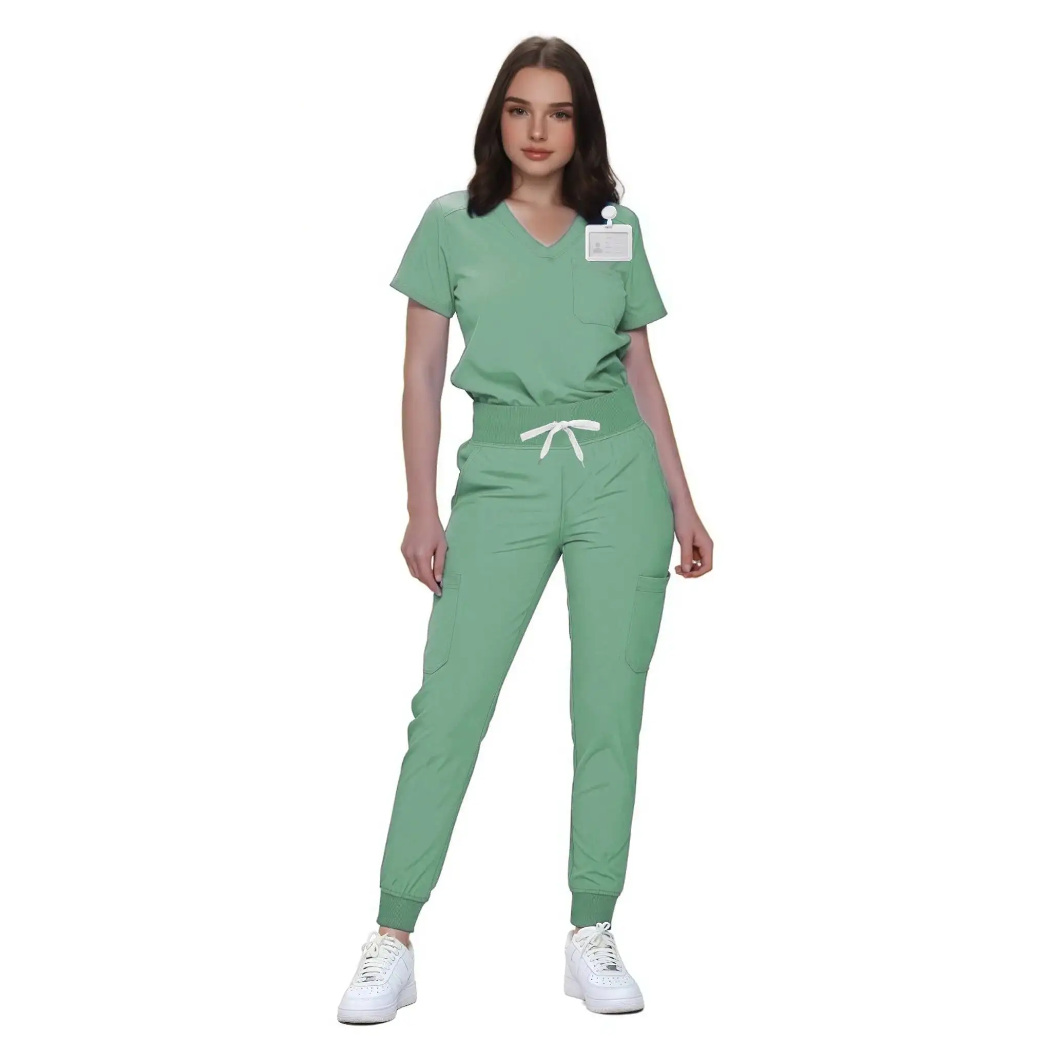 

Multicolour Jogger Suits Short Sleeve V-Neck Tops Pocket Pants Nurse Scrubs Set Medical Surgical Women Doctor Nursing Uniforms