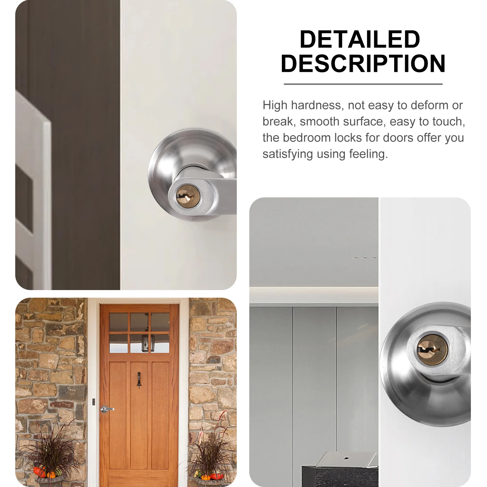 

1 Set Keyed Entry Knob Lock Thickened Cylinder Spring Bolt Sturdy Bedroom Bathroom Use Solid Column Security