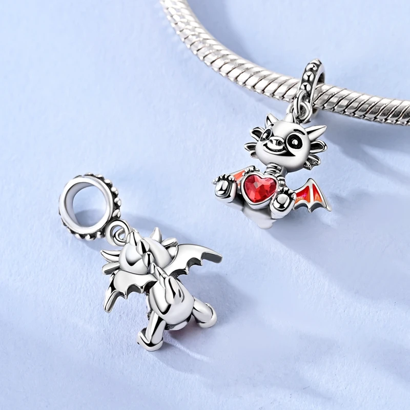 

925 Sterling Silver Little Fire Dragon Heart Embracing Charms Pendant For Women Fit Original Bracelet DIY Birthday Jewelry Gift