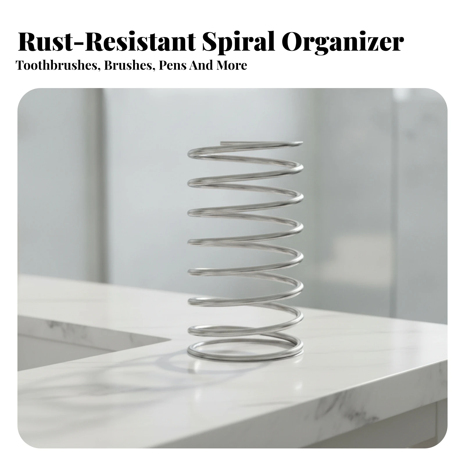 Stainless Steel Spiral Holder Damp-Resistant Freestanding Makeup Brush Organizer for Washstand, Desk