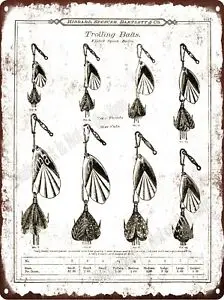 1895 Fishing Trolling Baits Fluted Spoons lures Metal Sign 9x12