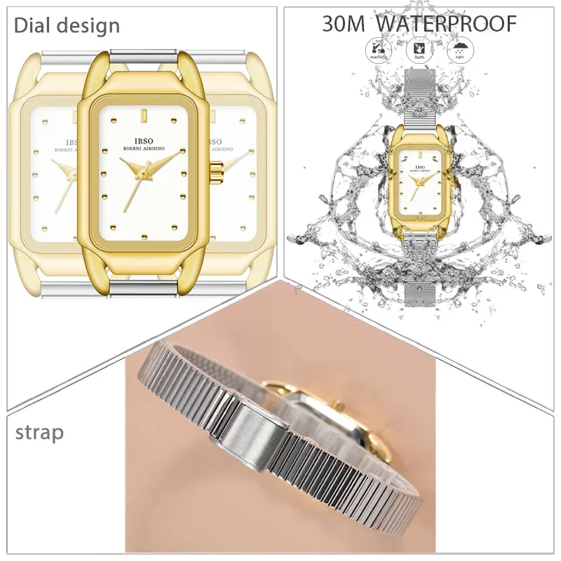 Original Brand Woman Rectangle Watches Gold Steel Waterproof Handwatch Female Gifts Fashion Small Dial Ladies Wristwatch Silver