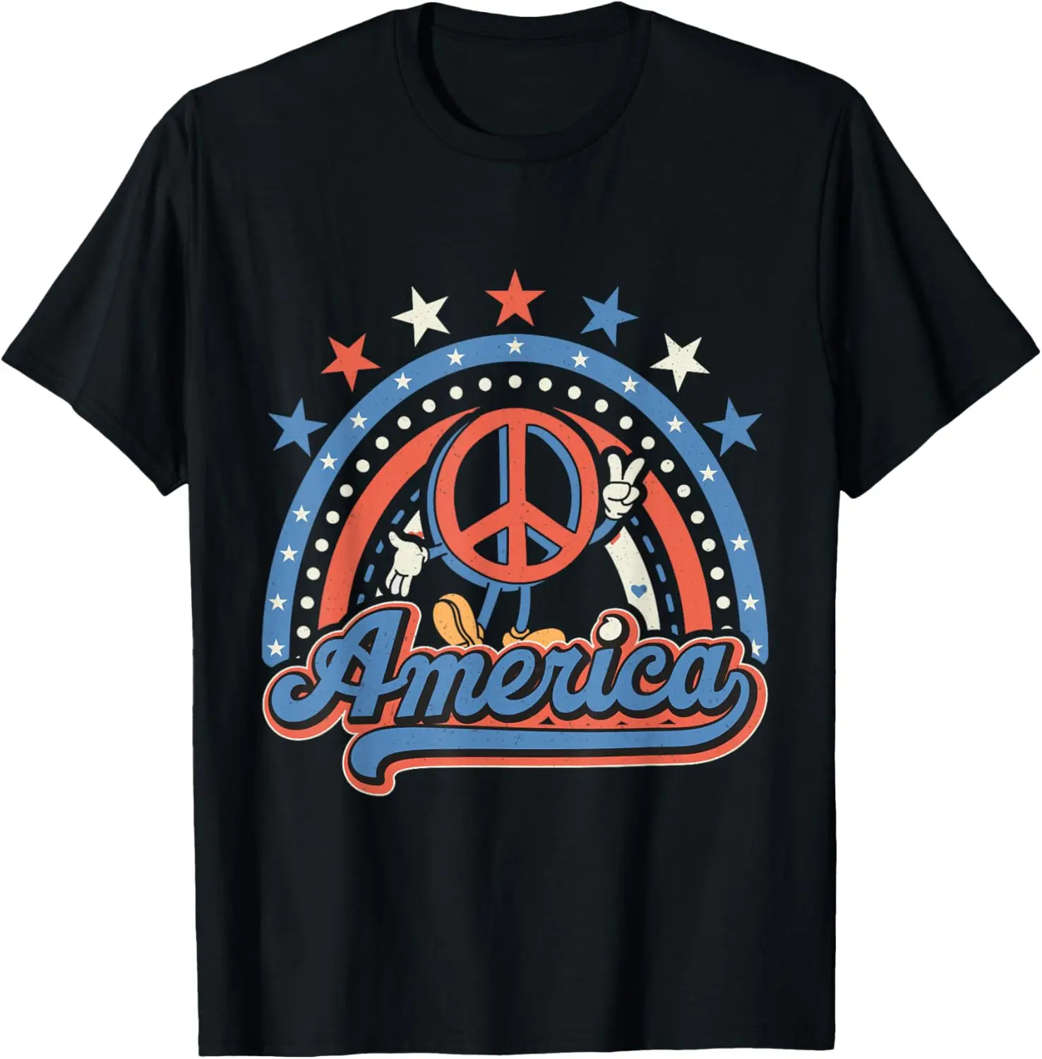

Retro Groovy America American Flag 4th of July Men Women T-Shirt