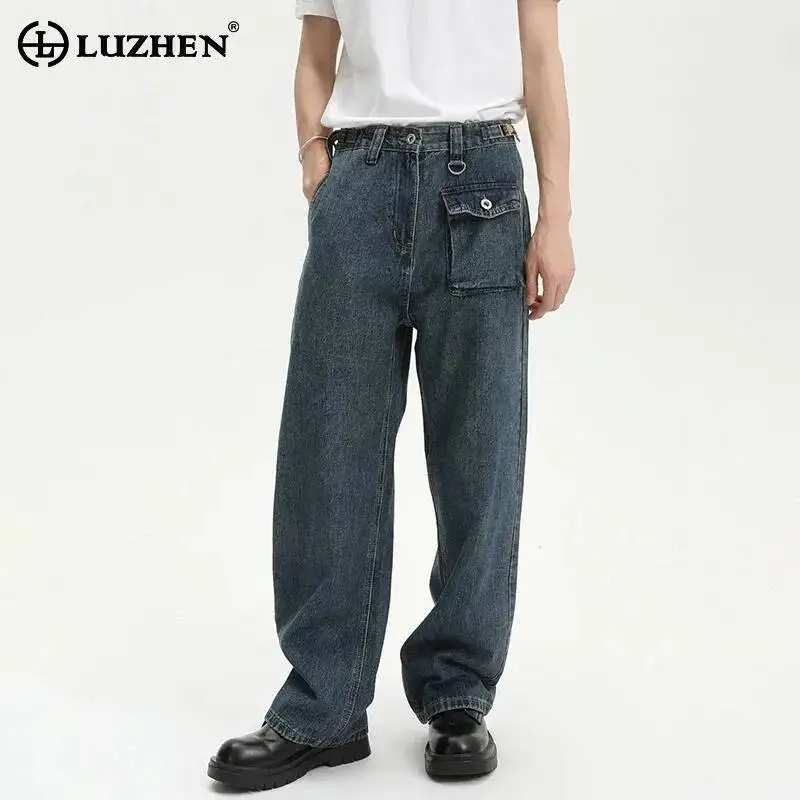 LUZHEN Denim Original Vintage Pants Style Washed 2025 Straight New Fashion Personalized Pockets Decorate Men Casual Jeans JY7169