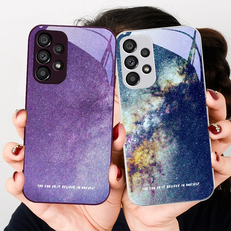 

Brilliant Starry Sky For Samsung Galaxy S23 24 Plus S20 21 FE S25 Ultra A70 72 73 51 52 53 Tempered Glass Phone Case