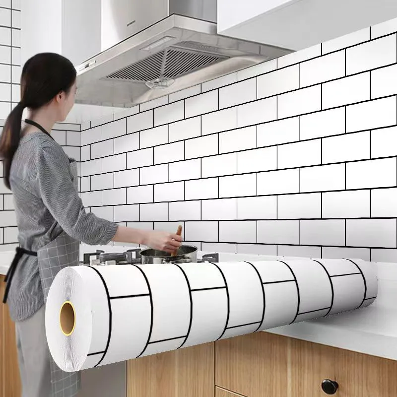 40 cm weißes Ziegelmuster, wasserdicht, feuchtigkeitsbeständig, schimmelresistent, Wandaufkleber, selbstklebende Tapete, Küchenschrank-Hintergrund