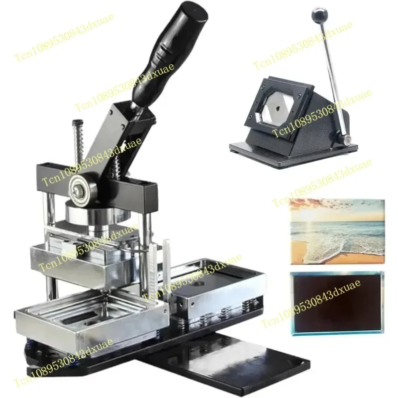 80x53mm/90x65mm Rectangular Badge Maker Magnetic Badge Making Machine for Refrigerator + Paper Cutter + 100Pcs Components