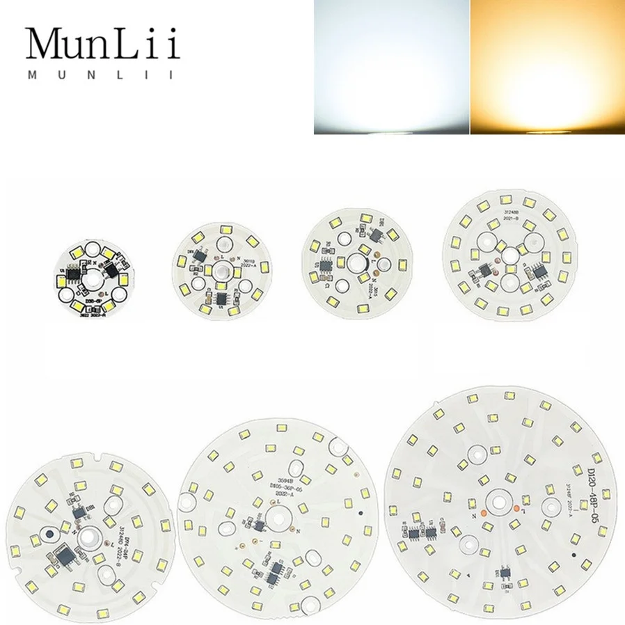 

MunLii 10/PCS LED Chip for Downlight 3W 5W 7W 9W 12W 15W 18W SMD 2835 Round Light Beads AC 220V-240V Led Downlight Chip Lighting