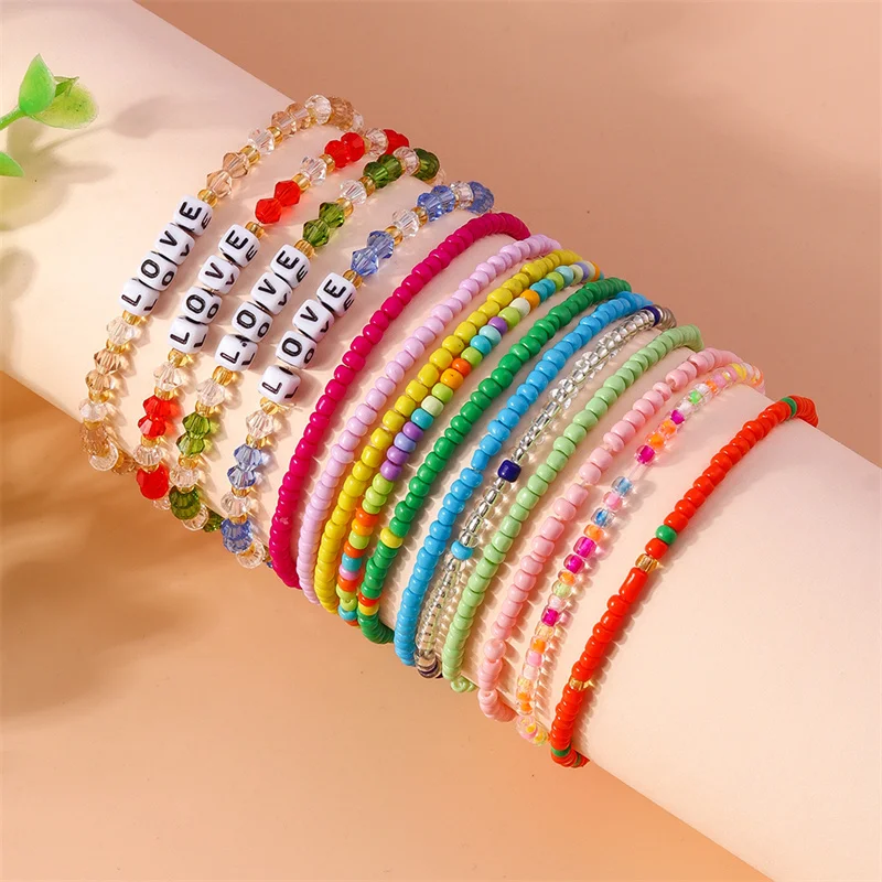 Aihua Handmade Colorful Seed Bead Love Bracelet For Women Children Bohemia Friendship Bracelet Beach Party Gifts