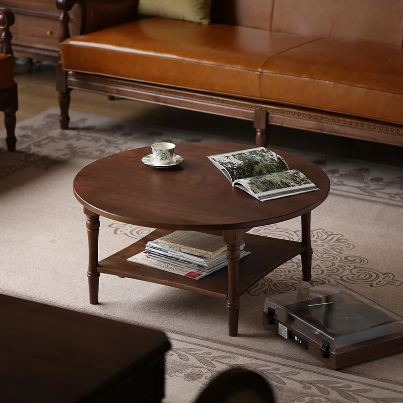

All solid wood coffee table, black walnut round , household small apartment, simple modern casual