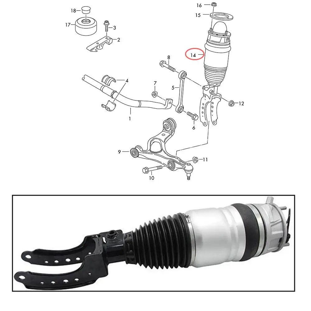 Airsusfat 1x Front Air Suspension Spring Shock Absorber For Porsche Cayenne 958 VW Touareg, OE 7P6616039H 7P6616040H 95835803911