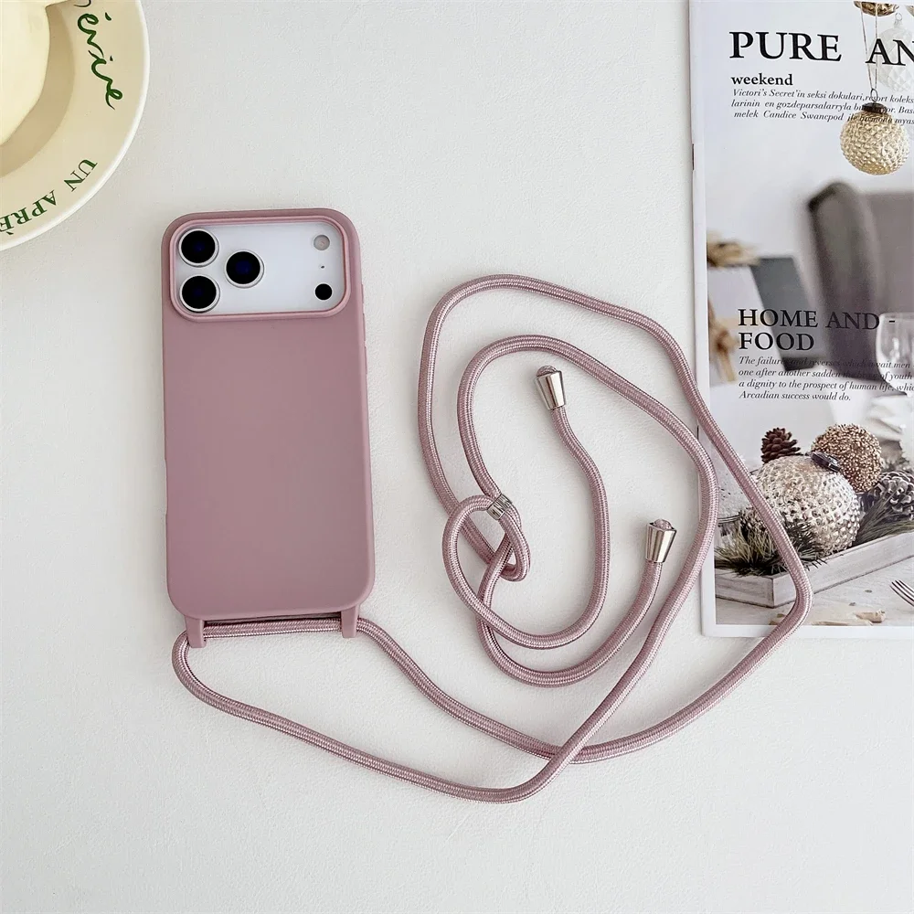 Crossbody-Lanyard-Kordel Flüssig-Silikon Weiche Handyhülle für Apple iPhone 18 17 16 15 14 Plus 13 Pro Max Matt Strap Candy Cover – Detail 11