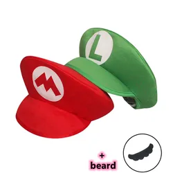 Super Game Luigi Bors Red Green Cap With Beard Adult Kids Anime Cosplay Cartoon Funny Cute Hats Prop Party Prop
