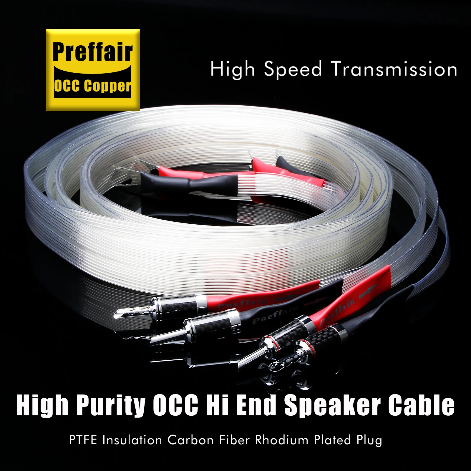 สายลำโพงแบบแบน Hifi OCC ชุบเงิน Audioquest พร้อมปลอกหุ้มคาร์บอนไฟเบอร์ หัวปลั๊กแบบกล้วยชุบโรเดียม