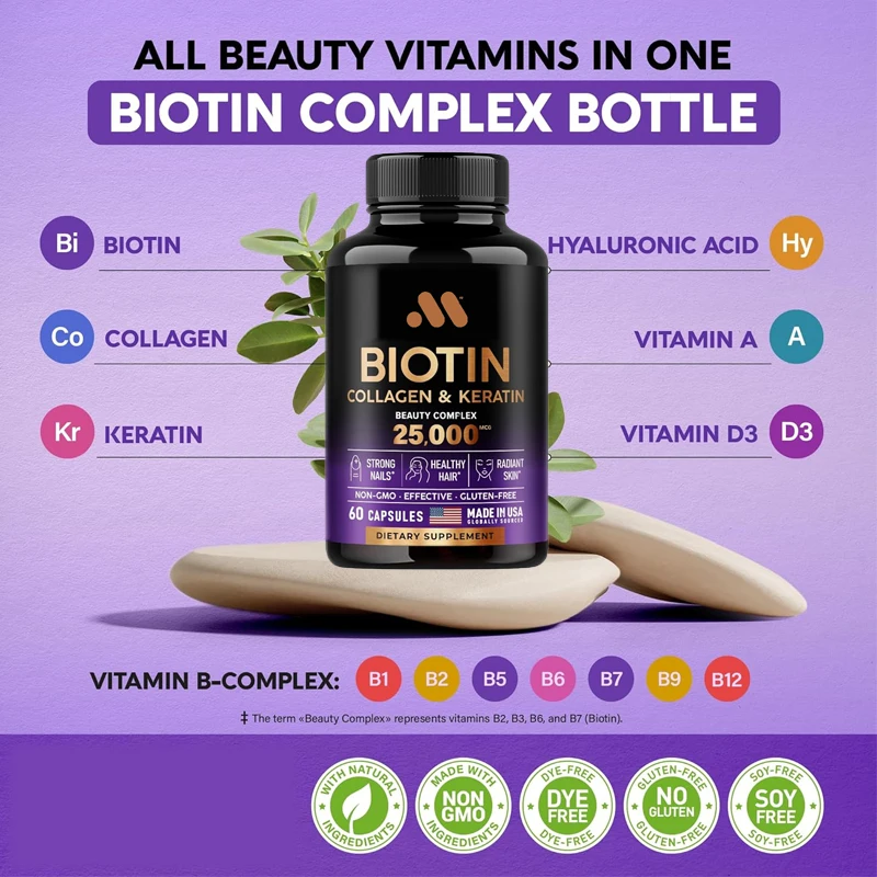 

Biotin Collagen| Keratin Hyaluronic Acid - Hair Growth Support Supplement Skin and Nail Beauty|60 Capsules