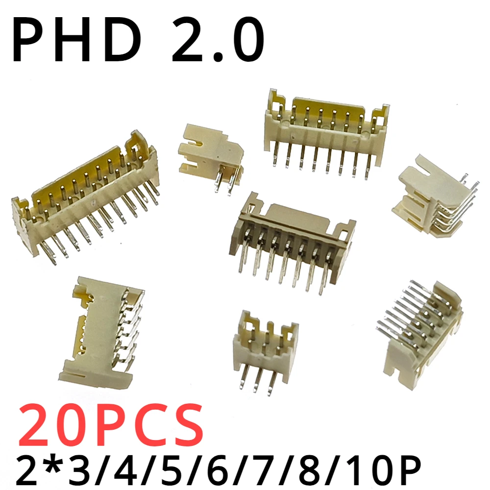 20PCS PHD 2.0 2*3/4/5/6/8/10P Double Row Straight Pin Socket 2.0mm Pitch Connector