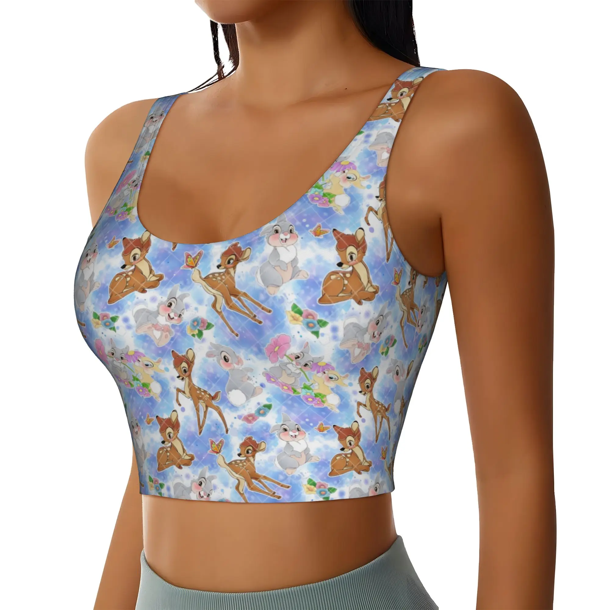 Custom B-Bambies Anime High Impact Sports Bras for Women Rabbit Cartoon Seamless Workout Yoga Crop Tank Tops