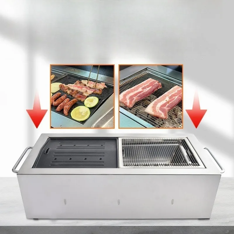 Embedded Barbecue Oven,Stainless Steel Material,Square Charcoal Grill For Commercial Grilling Frying With Upper Smoke Exhaust