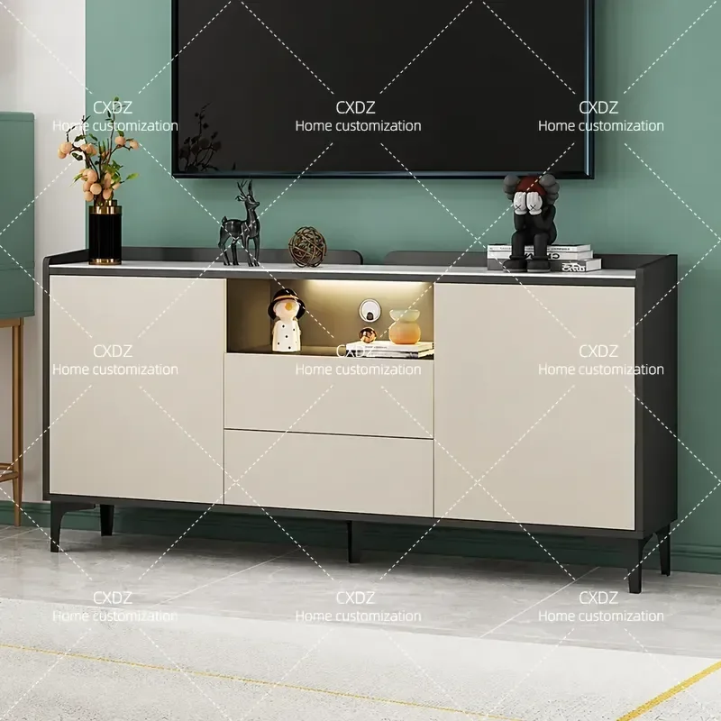 Modern Light Luxury Rock Slab TV Cabinet 32cm Ultra Thin Storage Unit for Master Bedroom Living Room Small Apartment Space