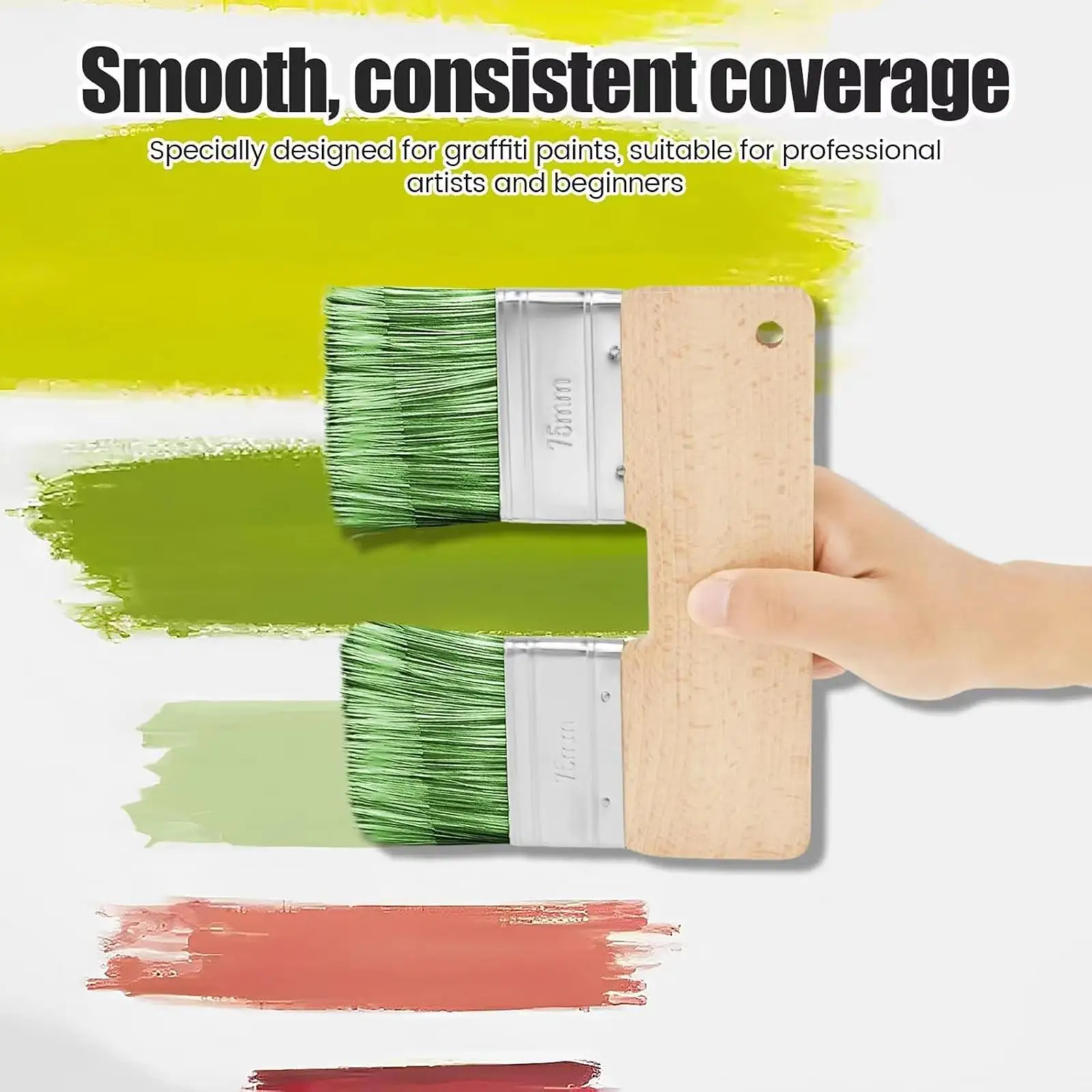 Double Paint Brush DIY Craft Supplies Portable Wide Stain Brush Flat Brush Wooden Handle for Paints Glues Stains Watercolor Oil