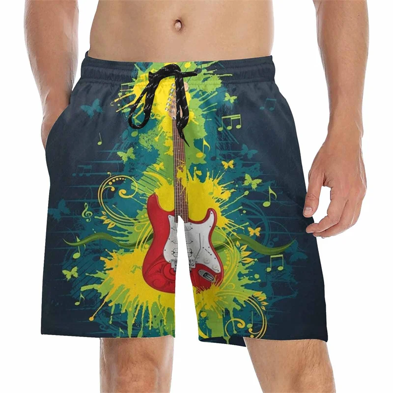 3D Electric Guitar Musical Note Printed Shorts Pants for Men Clothing Pop y2k Board Shorts Summer Swimsuit Cool Surf Swim Trunks