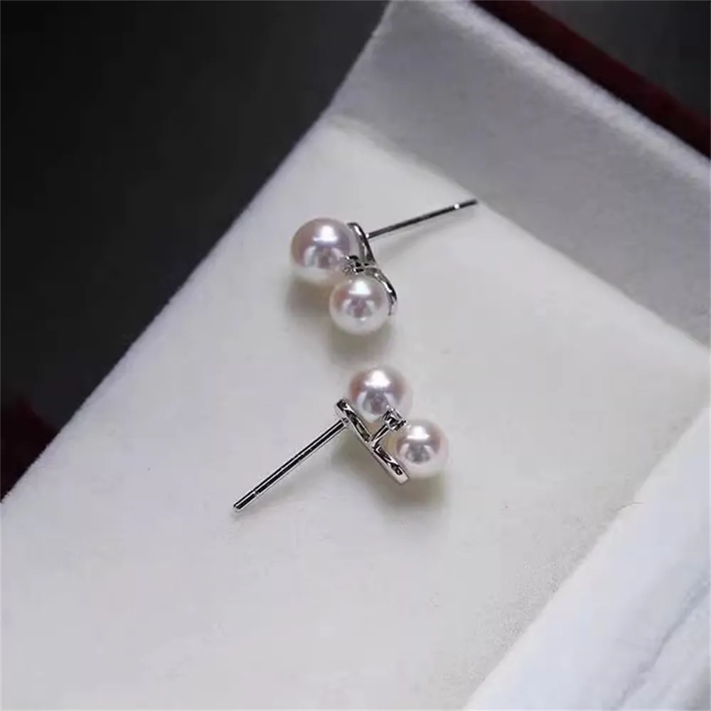 

DIY Pearl Accessories S925 Sterling Silver Pearl Jade Earrings with Hollow Double Beads Fit 4-5mm Round Beads E048