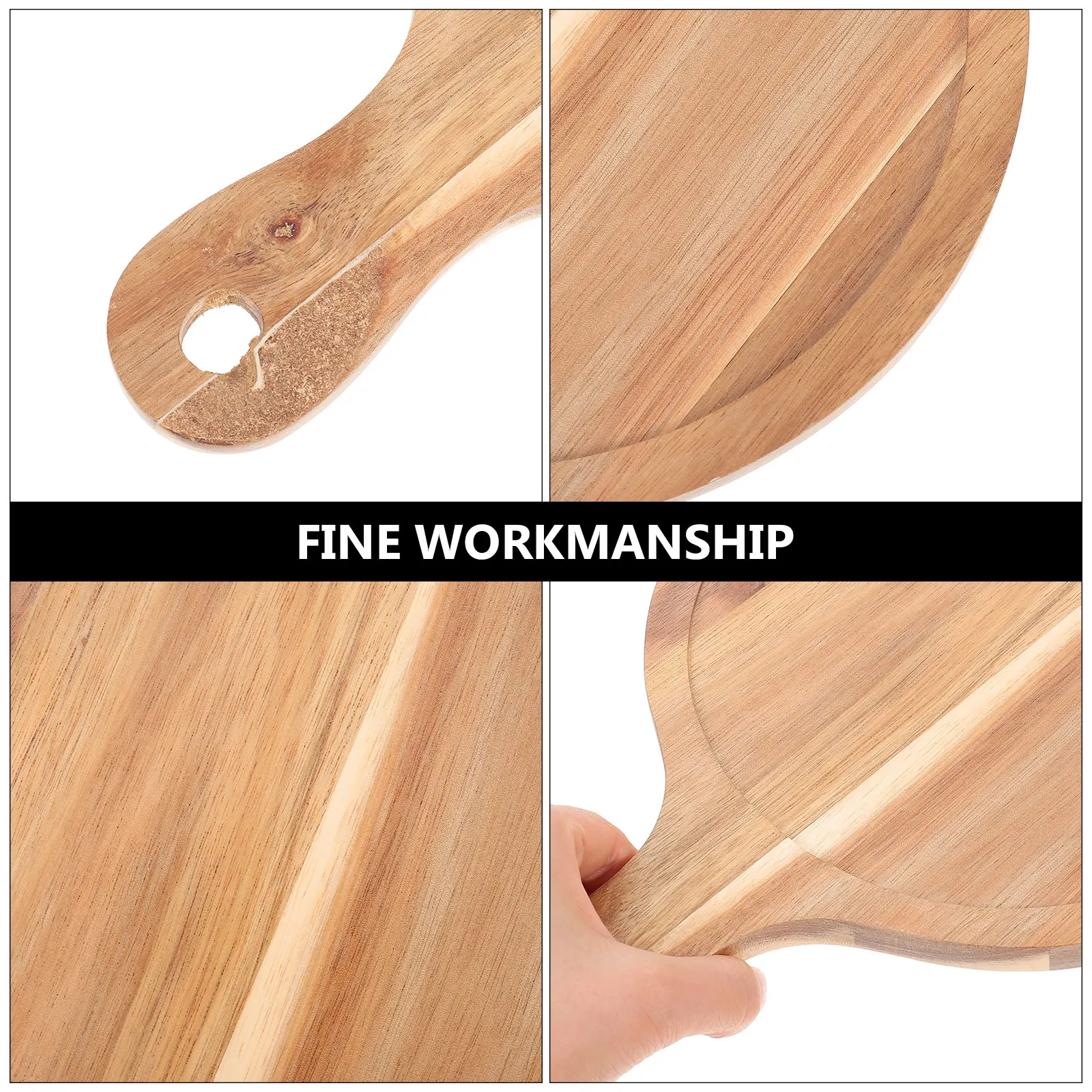

Wooden Bread With Handle Food Serving Plate Snacks Cake Fruits Steak Pizza Round Cutting Board Storage Hole Kitchen Decor Bowl