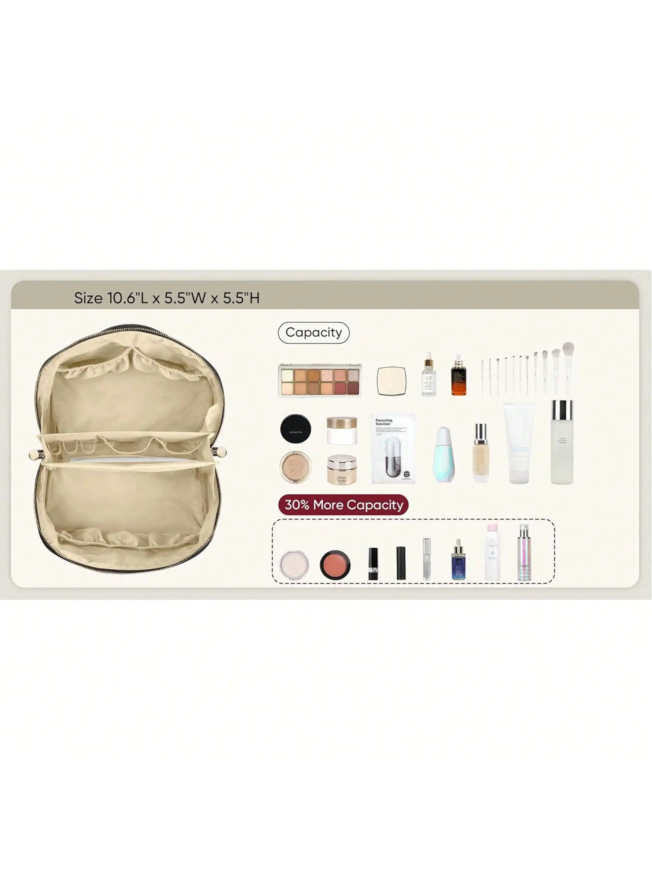 Trousse de maquillage portable en PU pour femme de 25 L Noir, trousse de toilette de voyage de grande capacité – Organisateur de rangement de cosmétiques et étui à cosmétiques